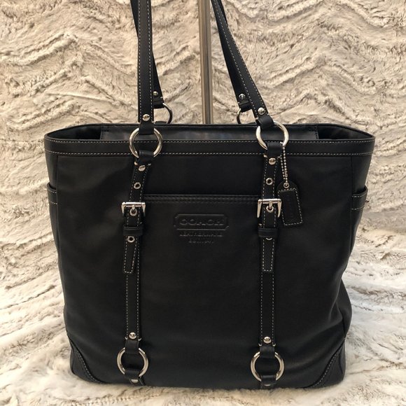 Genuine Black Coac Leather Tote - Picture 1 of 6